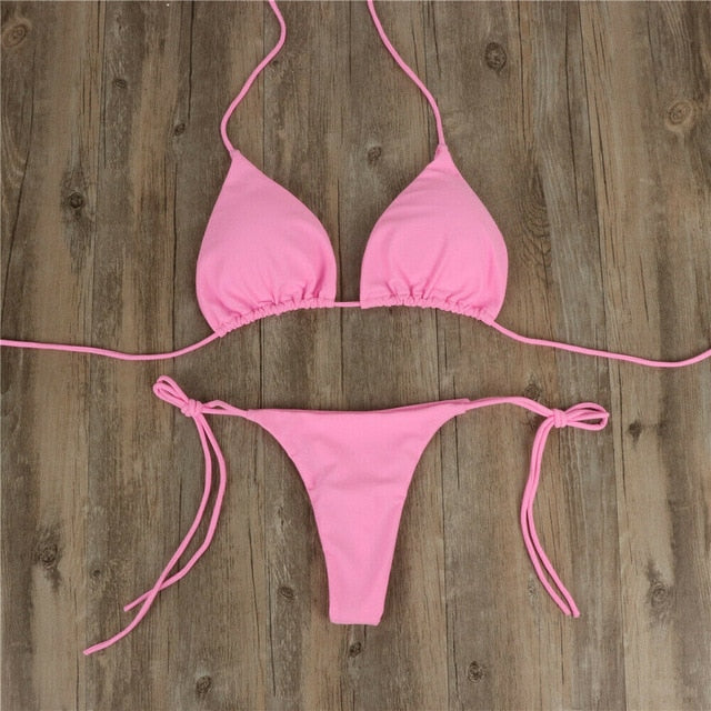 2pcs Sexy Women Summer Swimwear Bikini Set Bra Tie Side G-String Thong Beach Triangle Suit Swimsuit Bathing Suit Swimming Suit