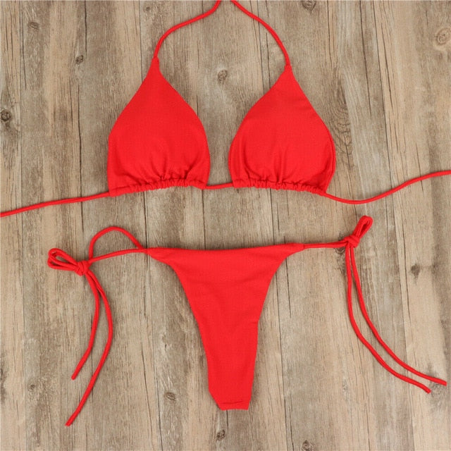 2pcs Sexy Women Summer Swimwear Bikini Set Bra Tie Side G-String Thong Beach Triangle Suit Swimsuit Bathing Suit Swimming Suit