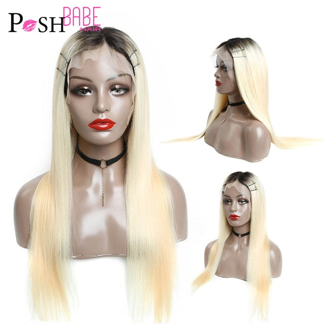 613 Honey Blonde Color Remy Brazilian Straight Lace Front Human Hair Wig 8 - 28 inch 1B 613 Ombre Frontal Wigs for Black Women