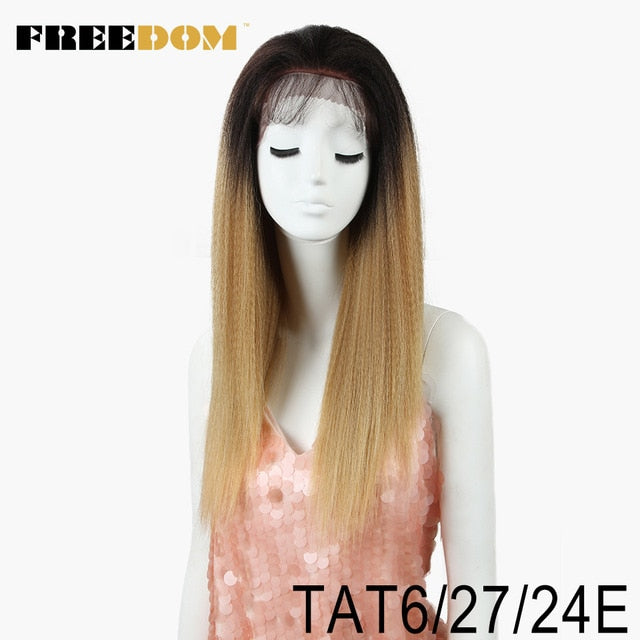 FREEDOM Synthetic Lace Front Wigs For Black Women Yaki Straight Long 26inch 65cm Afro Lace Wig Baby Hair Heat Resistant Fiber