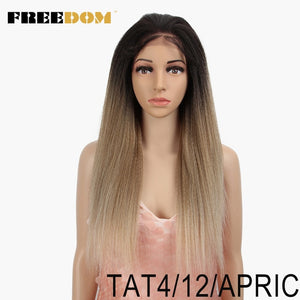 FREEDOM Synthetic Lace Front Wigs For Black Women Yaki Straight Long 26inch 65cm Afro Lace Wig Baby Hair Heat Resistant Fiber