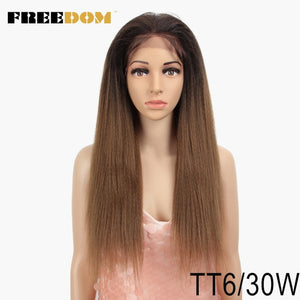 FREEDOM Synthetic Lace Front Wigs For Black Women Yaki Straight Long 26inch 65cm Afro Lace Wig Baby Hair Heat Resistant Fiber