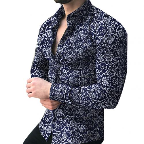 Fashion Shirts For Men Long Sleeve Floral Print Shirt Autumn Shirts Men Dress Camisa Button Lapels Collar Male Turn Down Collar