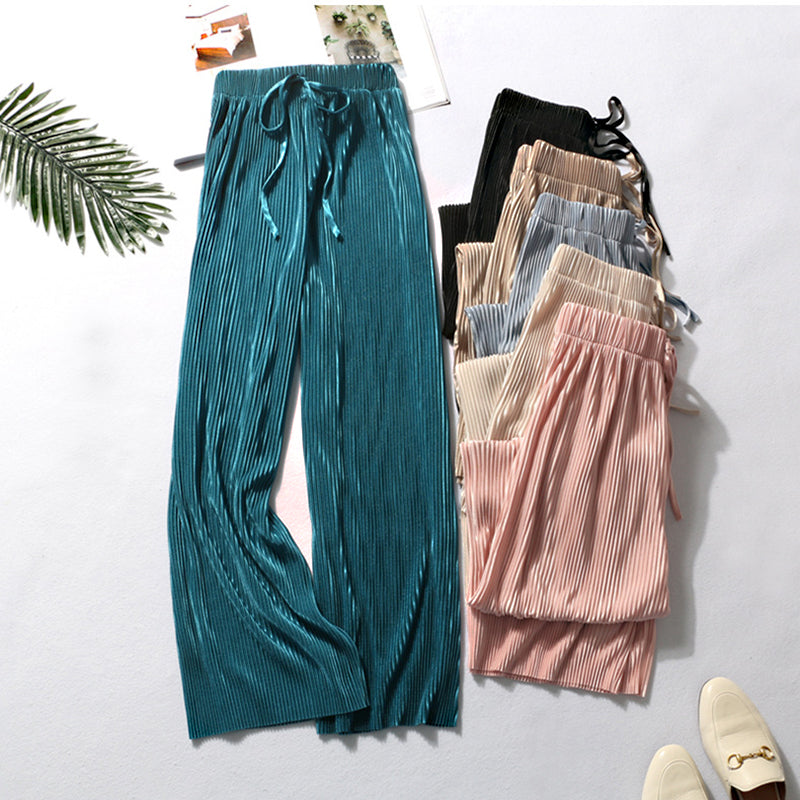 DASSWEI Summer Wide Leg Pants For Women Casual Elastic High Waist 2020 New Fashion Loose Long Pants Pleated Pant Trousers Femme