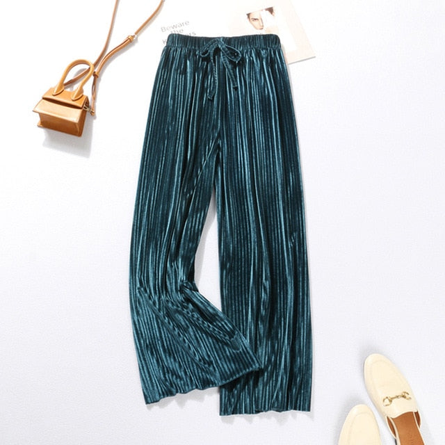 DASSWEI Summer Wide Leg Pants For Women Casual Elastic High Waist 2020 New Fashion Loose Long Pants Pleated Pant Trousers Femme