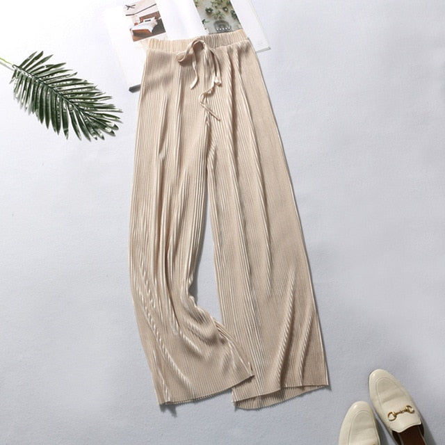 DASSWEI Summer Wide Leg Pants For Women Casual Elastic High Waist 2020 New Fashion Loose Long Pants Pleated Pant Trousers Femme