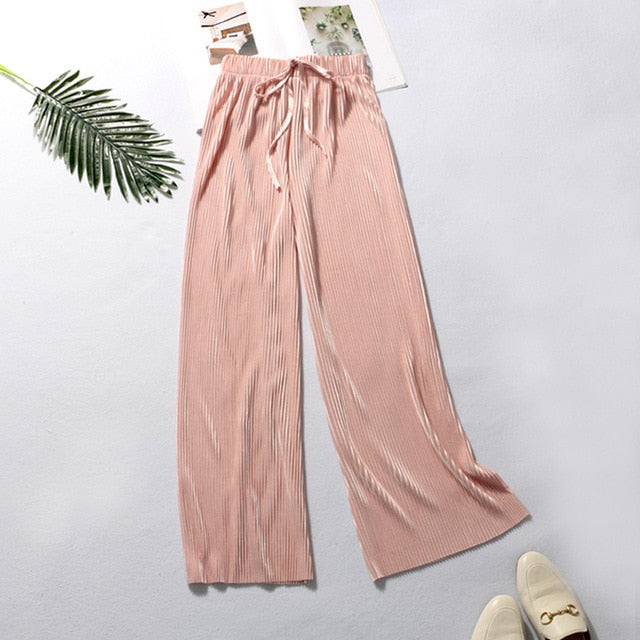 DASSWEI Summer Wide Leg Pants For Women Casual Elastic High Waist 2020 New Fashion Loose Long Pants Pleated Pant Trousers Femme