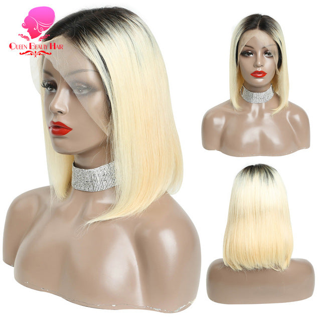 Queen 13x6 613 Blonde Brazilian Straight Human Hair Bob Wigs 8 - 16 Inch Remy Short Ombre Bob Lace Front Wigs for Black Women