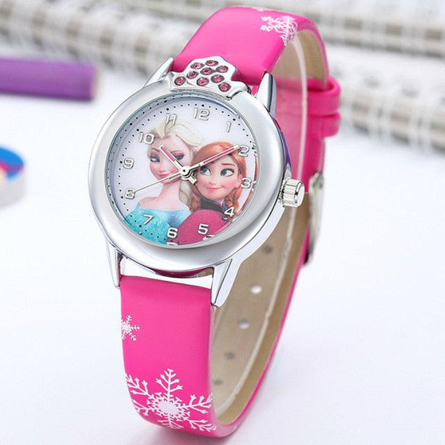 Elsa Watch Girls Elsa Princess Kids Watches Leather Strap Cute Children's Cartoon Wristwatches Gifts for Kids Girl