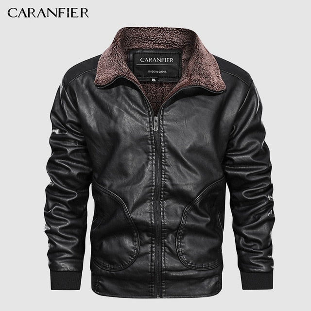 CARANFIER Mens Leather Jackets Motorcycle Stand Collar Zipper Pockets Male US Size PU Coats Biker Faux Leather Fashion Outerwear