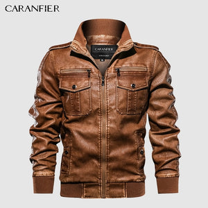 CARANFIER Mens Leather Jackets Motorcycle Stand Collar Zipper Pockets Male US Size PU Coats Biker Faux Leather Fashion Outerwear