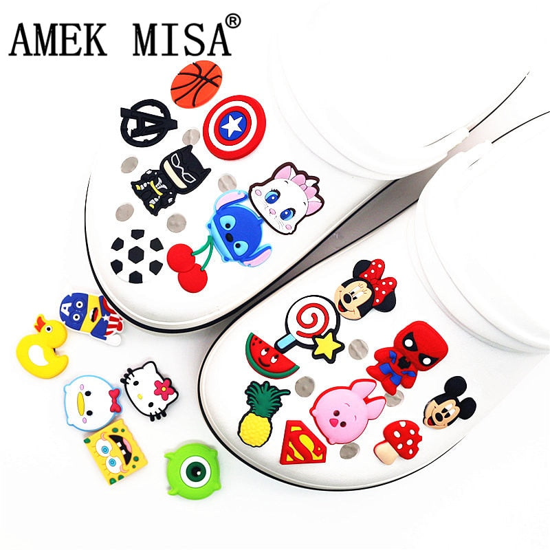 Single Sale 1pc PVC Shoe Charms Cartoon Mickey Minnie Lollipop Batman Shoe Buckle Decoration for croc jibz Kids Party X-mas Gift